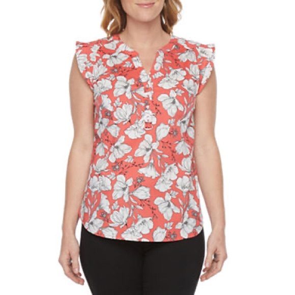 NWOT Liz Claiborne Womens Split Crew Neck Short Sleeve Blouse - Picture 1 of 6